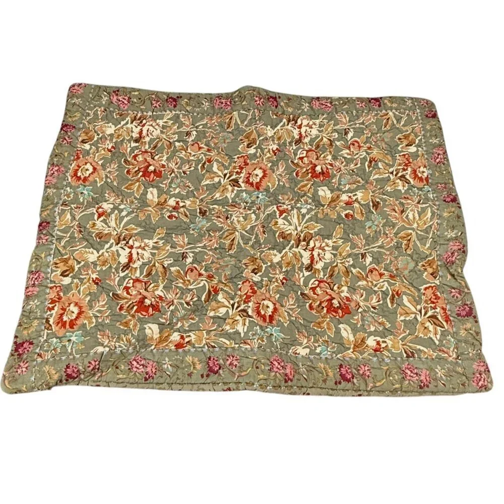 LL BEAN Quilted Pillow Sham Green Floral Rustic Farmhouse Standard Pillowcase Co